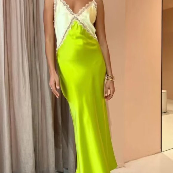 100% SILK | GINIA SADIE DRESS IN YELLOW/ELECTRIC LIME SIZE 8 - Picture 4 of 4